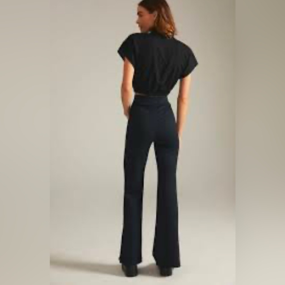 Anthropologie Maeve Womens Pants Black Slit Flared Ponte Stretch Size Large